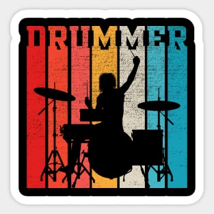 Drummer Retro Style Drum Player Sticker